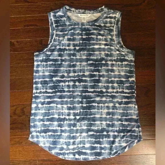 Athleta Women’s Navy Blue/White Tie-Dye Stripe Sleeveless Breezy Tank - Size S - Picture 1 of 9